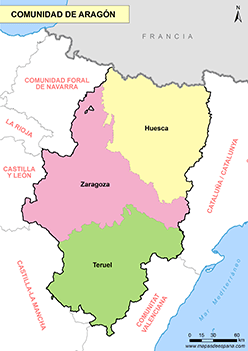 Mapa comunidad de Aragón.