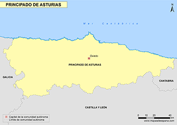 Mapa de la comunidad autónoma de Asturias