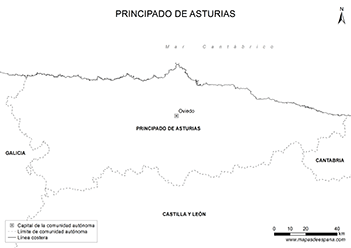 Mapa comunidad autónoma de Asturias en blnco