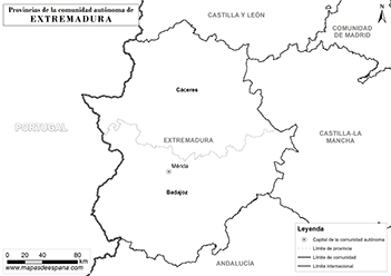 Mapa provincias de Extremadura en blanco