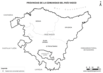 Mapa País Vasco provincias en blanco.