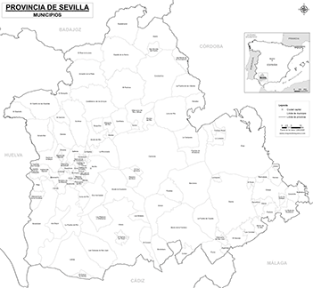 Mapa provincia de Sevilla blanco